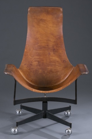 Appraisal: Max Gottschalk Leather Sling Chair Black iron frame on casters