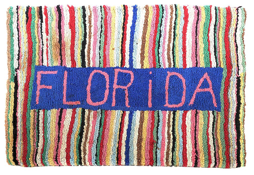 Appraisal: Early Florida Hand Hooked Rug Antique hand hooked yarn rug