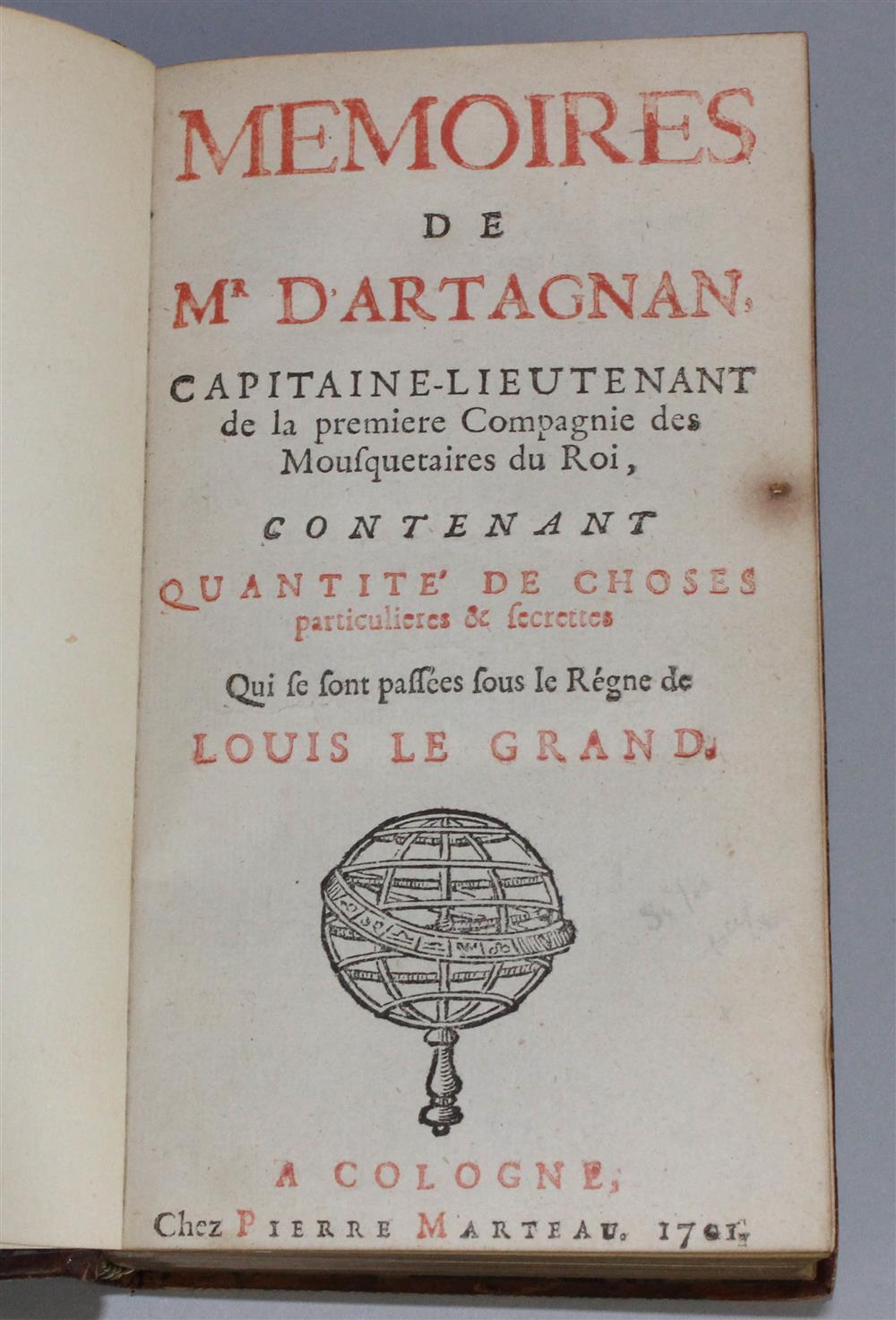 Appraisal: GATIEN COURTILZ DE SANDRAS MEMOIRES DE MR D'ARTAGNAN COLOGNE MARTEAU