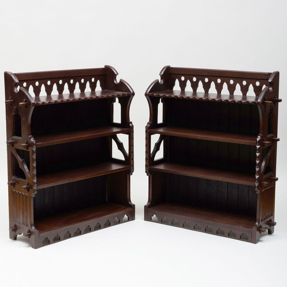 Appraisal: Pair of American Reform Gothic Walnut Bookcases x x in