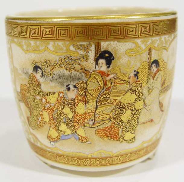 Appraisal: Japanese Satsuma miniature pottery planter hand painted and gilded with