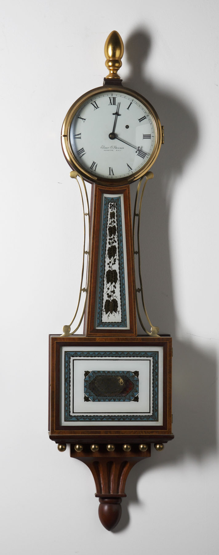 Appraisal: Elmer Stennes Weymouth MA Banjo Clock Banded mahogany case in