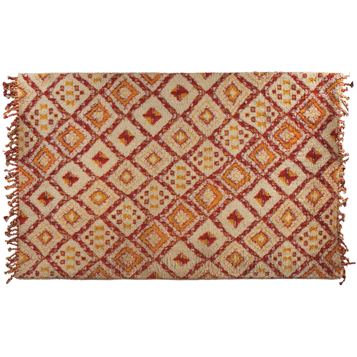 Appraisal: Moroccan rug wool diamond pattern in red orange and yellow