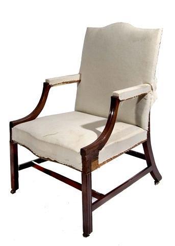 Appraisal: A GEORGE III MAHOGANY FRAME GAINSBOROUGH LIBRARY ARMCHAIR with shaped