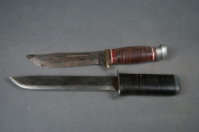 Appraisal: Two Side Knives Unmarked side knife with stacked leather grip