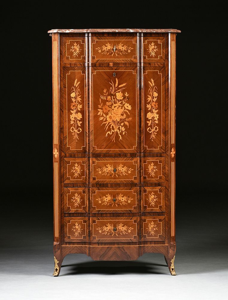 Appraisal: A LOUIS XVI REVIVAL EXOTIC WOODS INLAID MARQUETRY SECR TAIRE