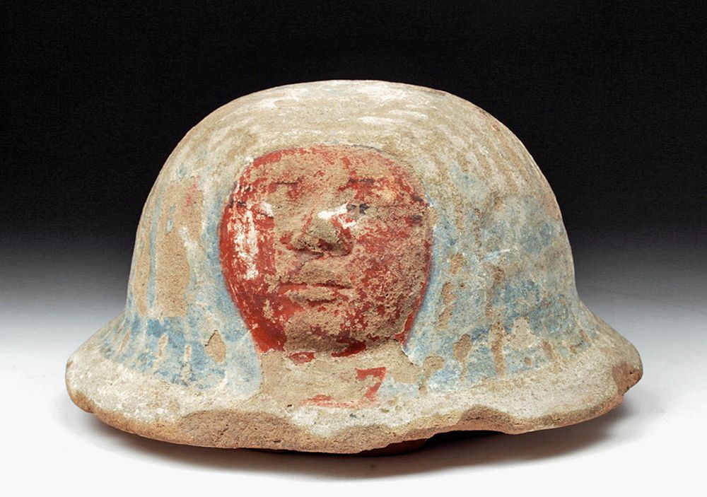 Appraisal: Fantastic Egyptian Polychrome Canopic Jar Lid - TL'd Egypt New