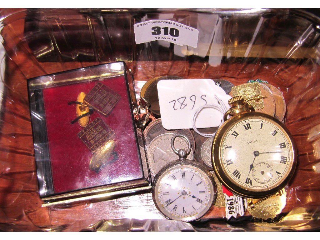 Appraisal: Box of watches coins etc