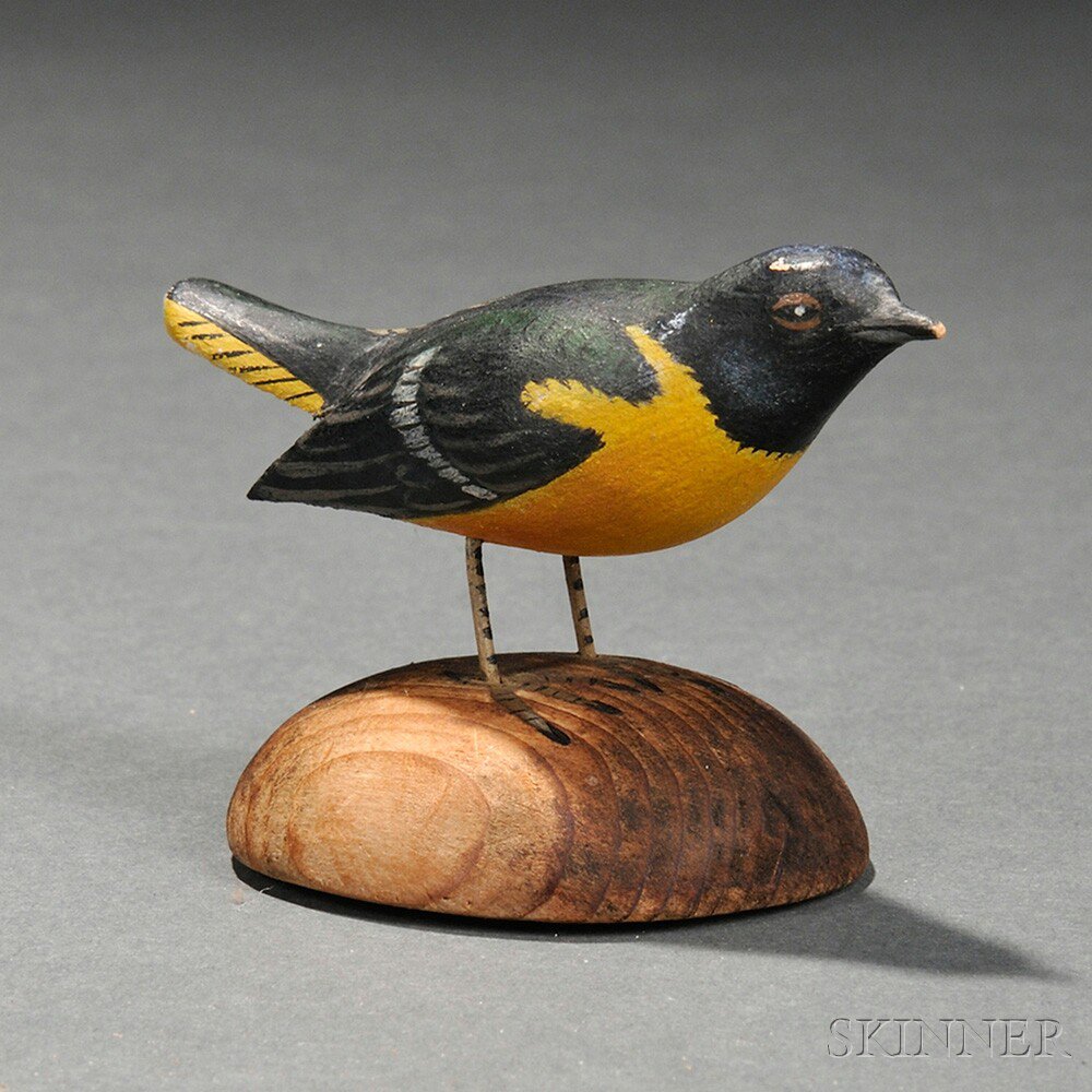 Appraisal: Miniature Carved and Painted Oriole Figure Anthony Elmer Crowell -