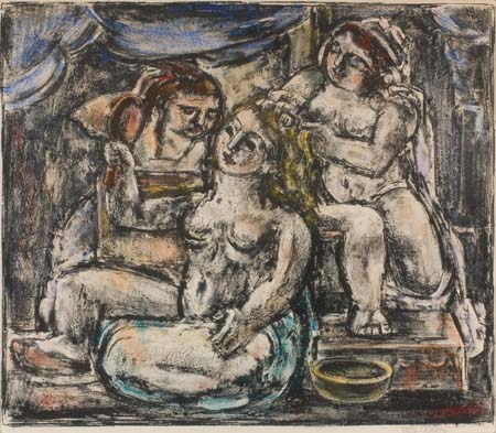 Appraisal: MAX WEBER Beautification Lithograph with hand-coloring in watercolor circa x