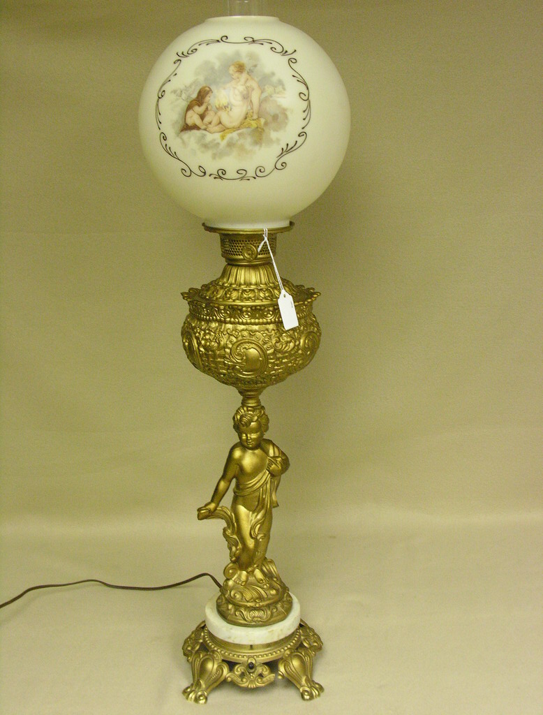 Appraisal: VICTORIAN CHERUB BASE PARLOR LAMP Knob Marked A B Co