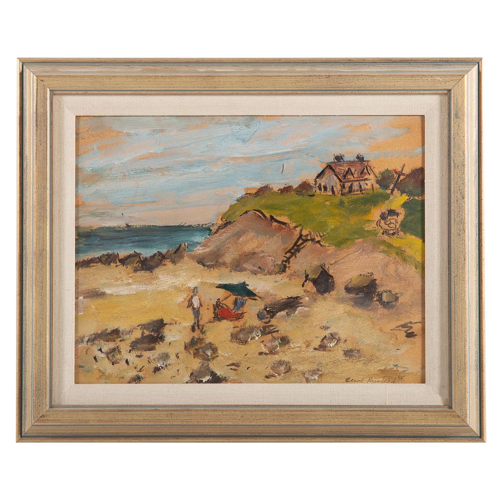 Appraisal: Edward Rosenfeld Beach oil on panel American - Oil on