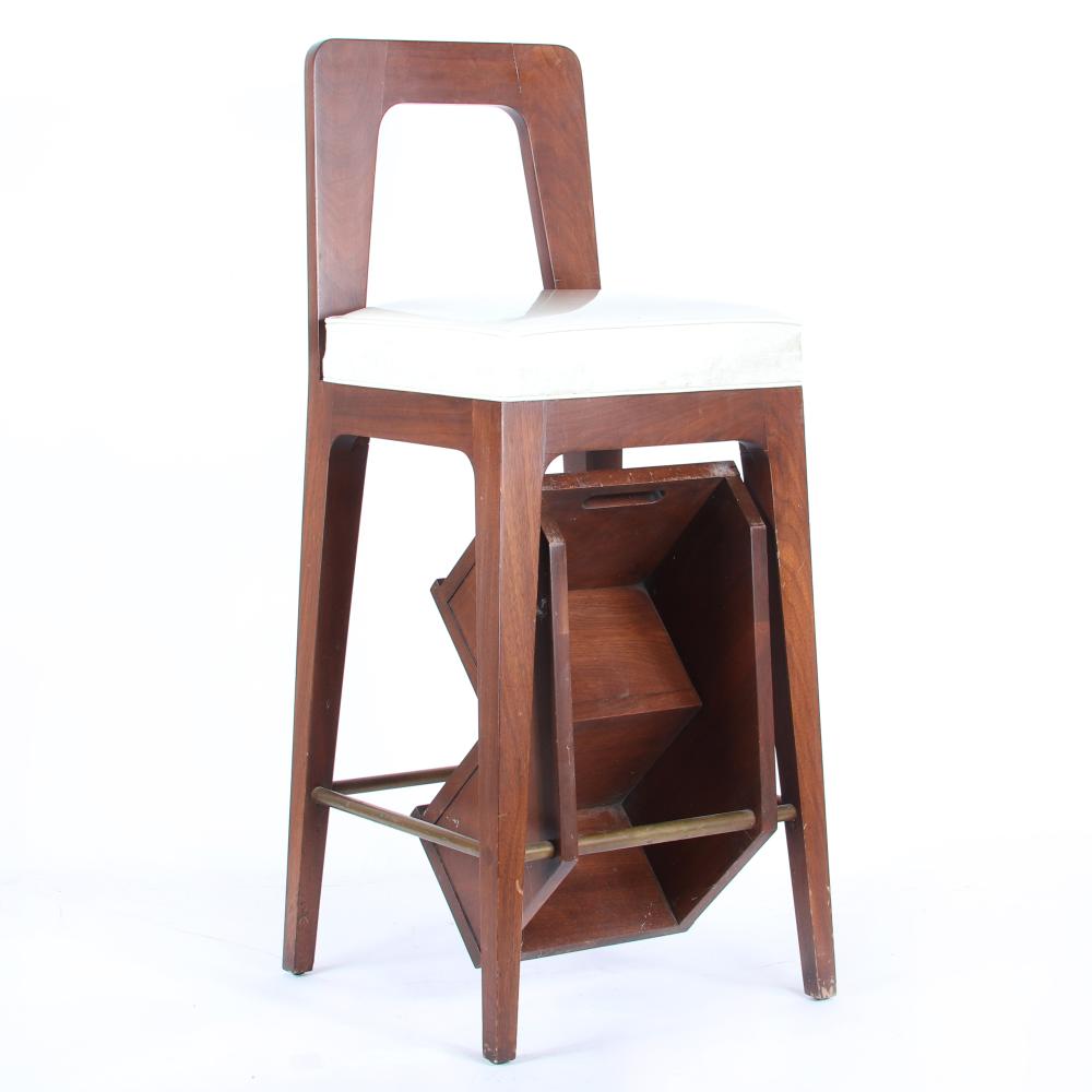 Appraisal: MID CENTURY MODERN WALNUT FOLD OUT STEP STOOL COUNTER CHAIR