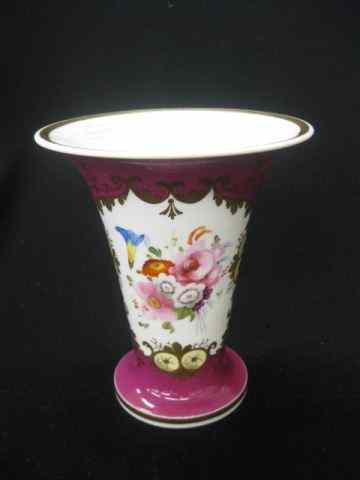 Appraisal: Rockingham Porcelain Vase handpainted floral design burgandy field gold trim