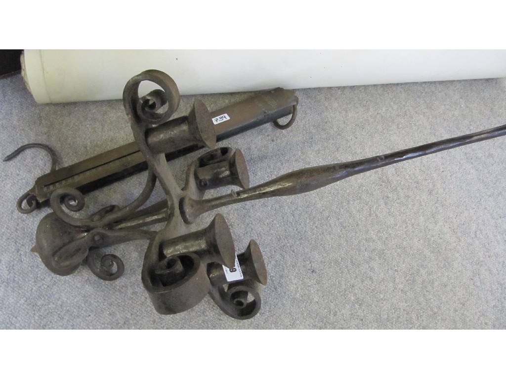 Appraisal: Pair of Salters spring balance and a wrought iron candelabra