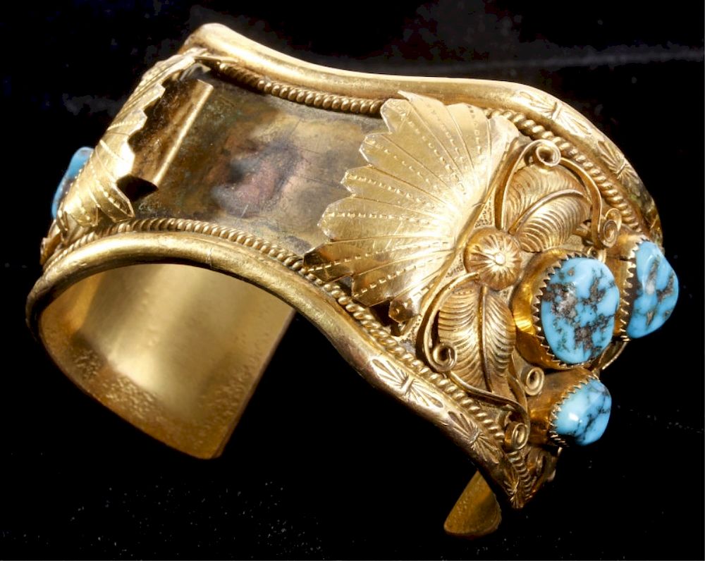 Appraisal: Navajo W Haley K Gold Turquoise Bracelet This is an