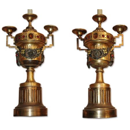 Appraisal: Pair of Victorian Style Gilt-Metal and Wood Urns Estimate -