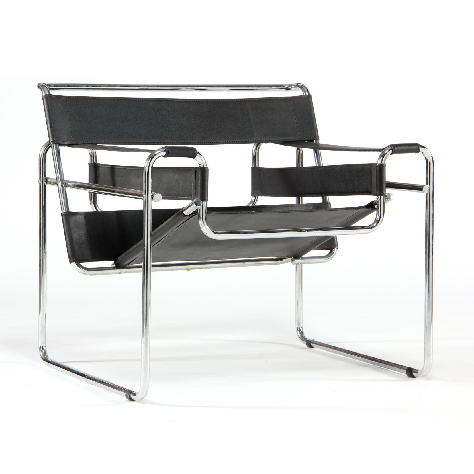 Appraisal: after Marcel Breuer Wassily Chair Italy s black leather tubular