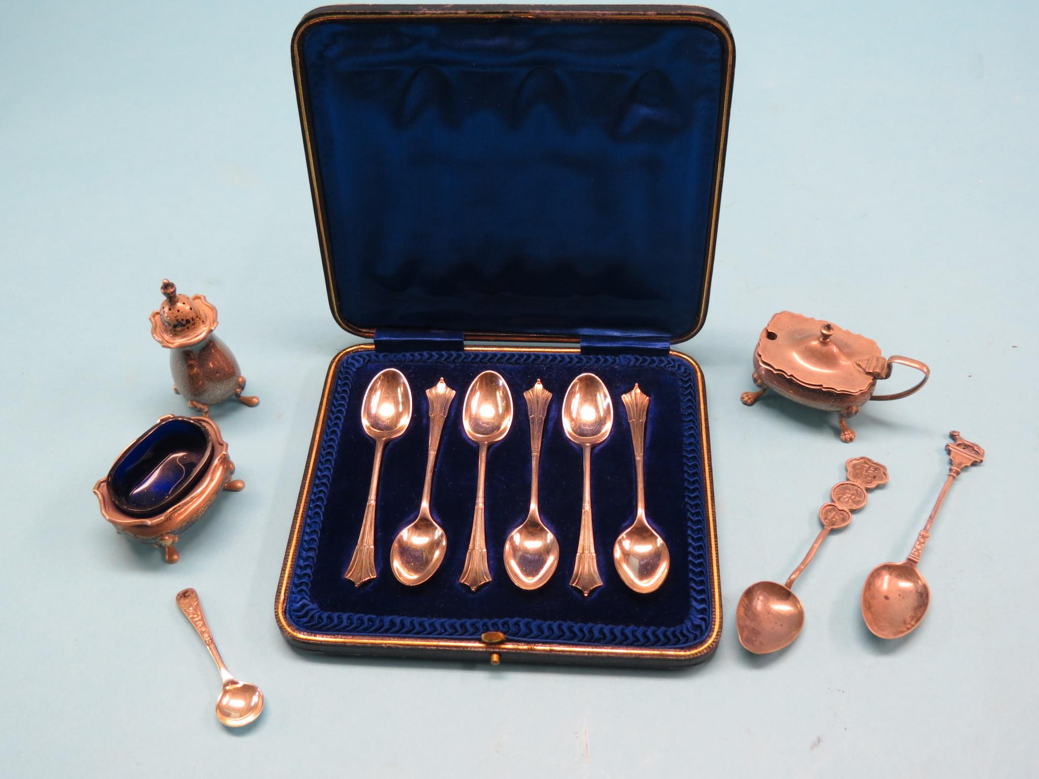 Appraisal: A cased set of six silver coffee spoons Sheffield matched