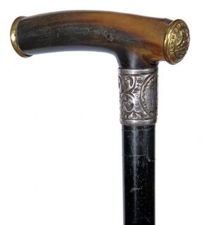 Appraisal: Horn Dress Cane- Ca - A pair of brass uniform