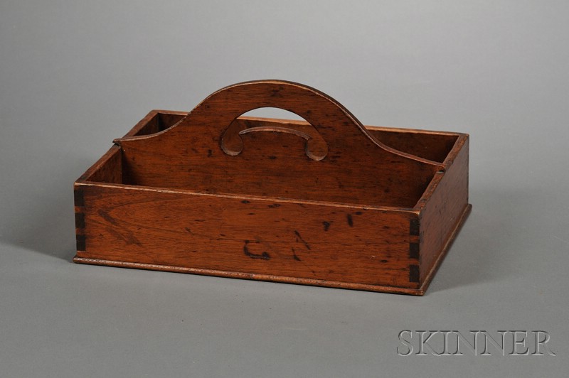 Appraisal: Mahogany Cutlery Box America c with dovetailed joinery cut-out handle