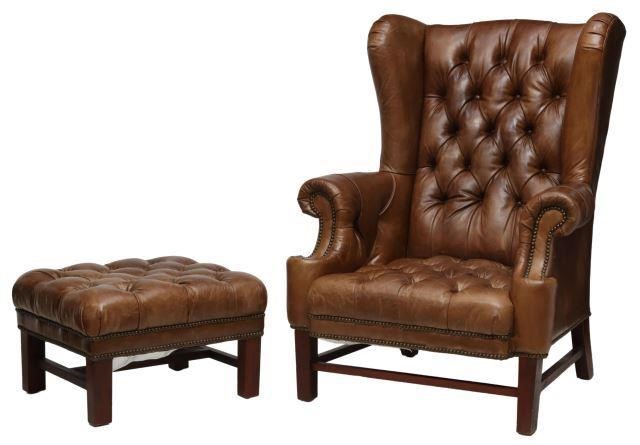 Appraisal: lot of Queen Anne style wingback armchair and ottoman by