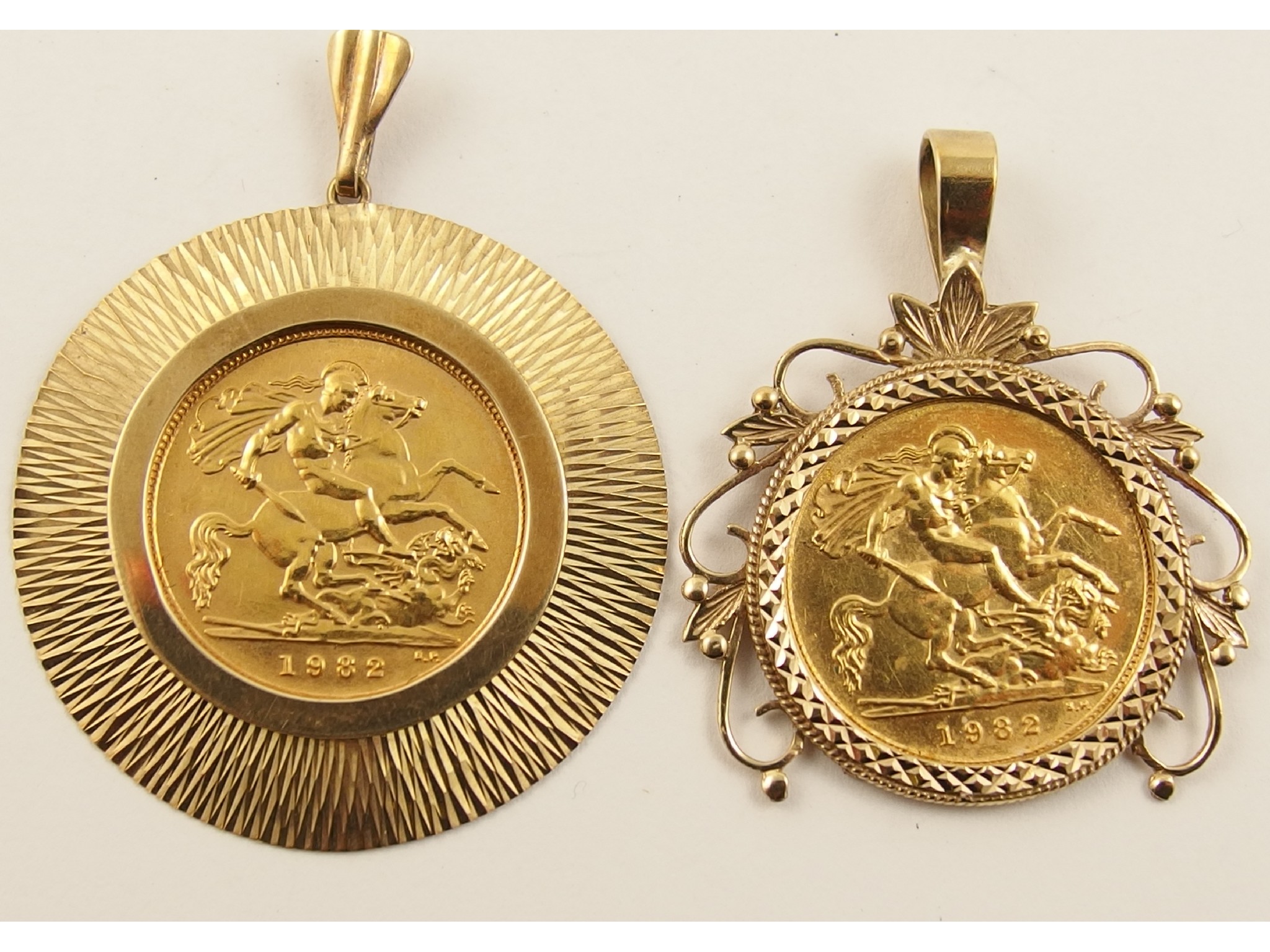 Appraisal: Two gold half sovereigns both in ct pendant mounts