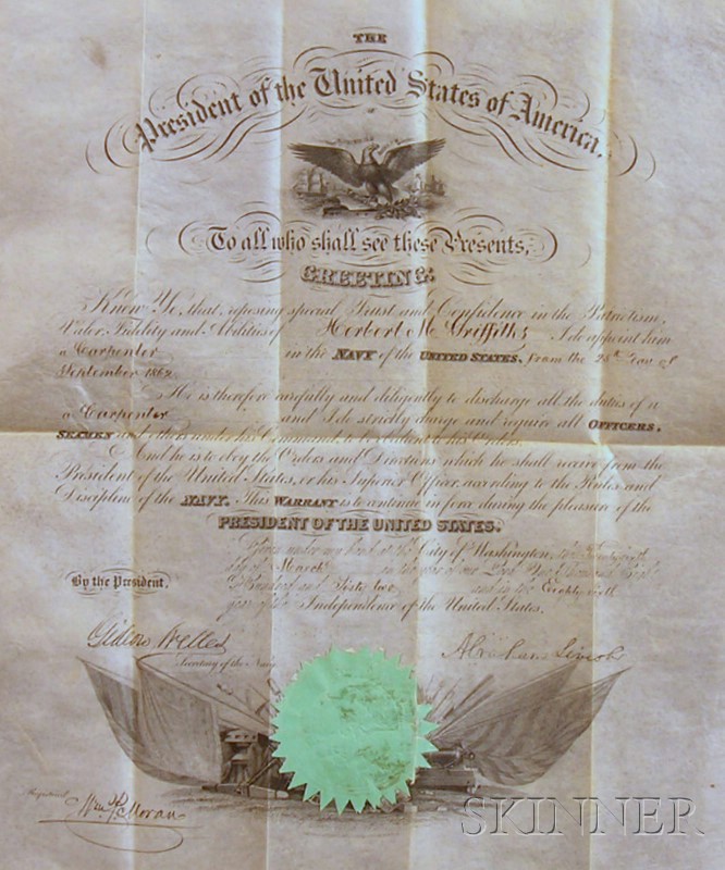 Appraisal: Lincoln Abraham - Signed document March one page on vellum