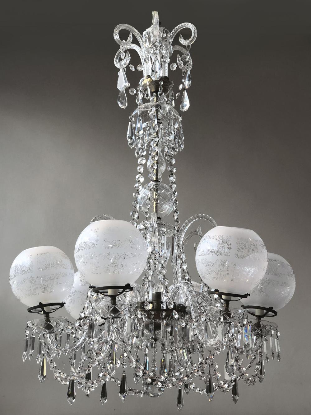 Appraisal: Antique Baccarat-Style Cut Crystal Six-Light Chandelier vasiform standard shepherd's crook