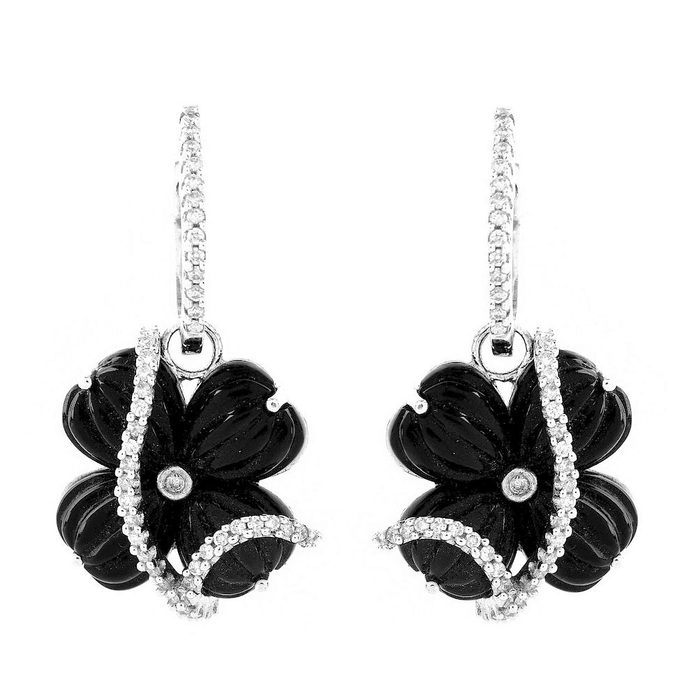 Appraisal: Onyx Diamond and K Earrings Carved Black Onyx Carat Diamond