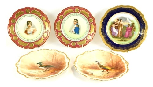 Appraisal: Five thC continental porcelain cabinet plates comprising a pair of