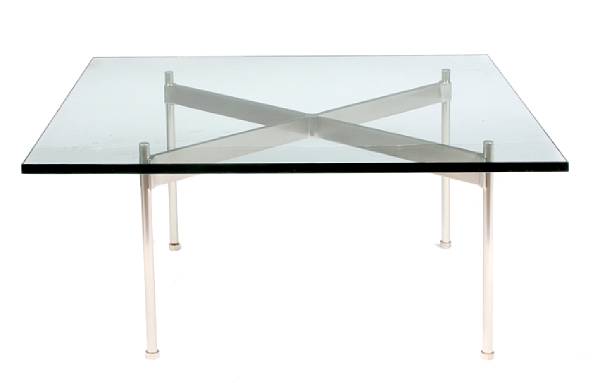 Appraisal: A Mies van der Rohe glass and chrome table height