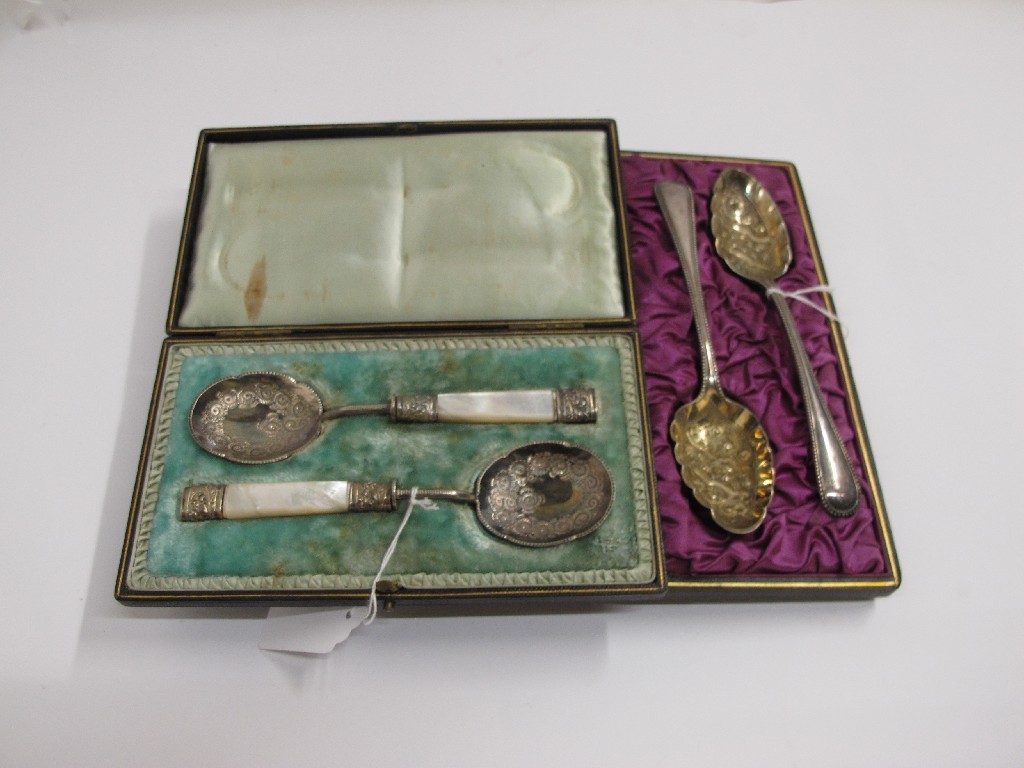 Appraisal: A lot comprising a cased pair of EP berry spoons