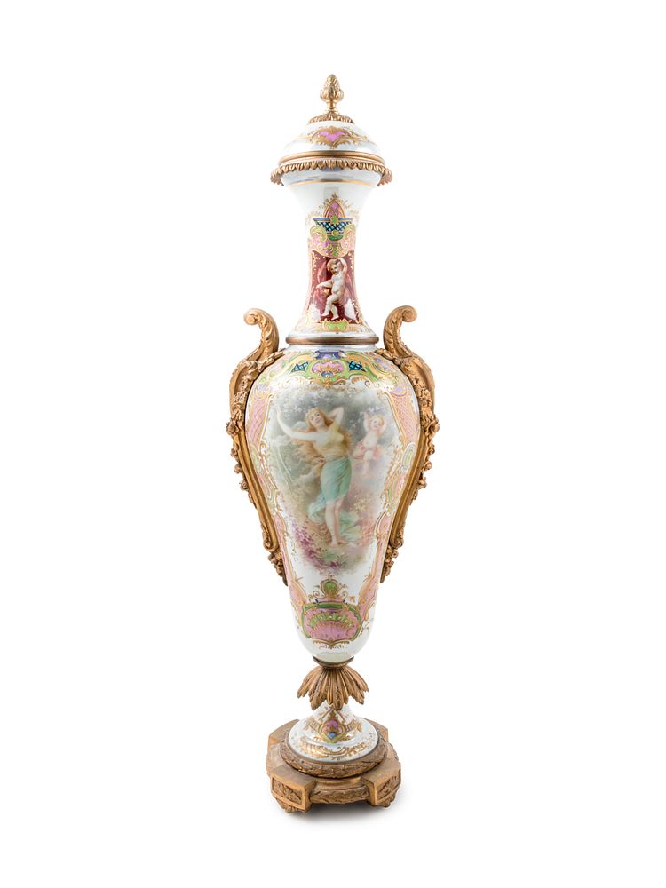 Appraisal: A Large Sevres Style Gilt Bronze Mounted Painted and Parcel