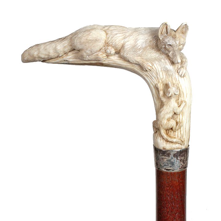 Appraisal: Stag Mother Fox and Kit Cane Mid th Century- A