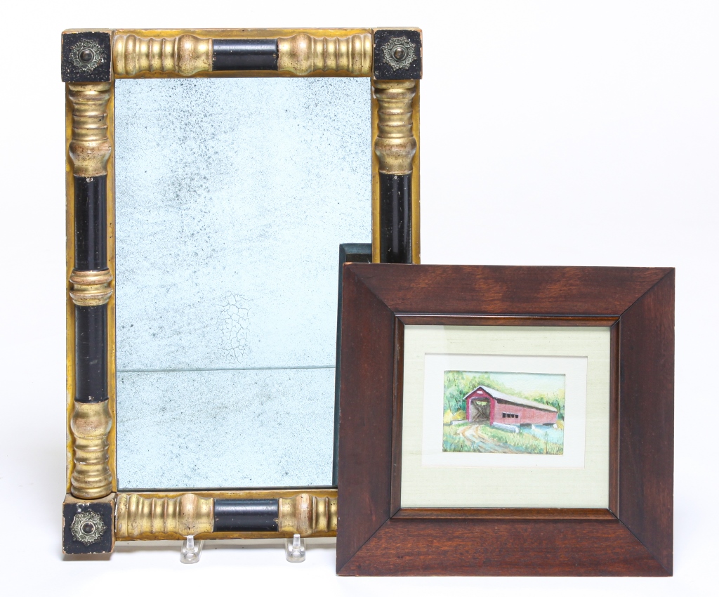 Appraisal: AMERICAN MIRROR AND WATERCOLOR Mid th-late th century Mirror with