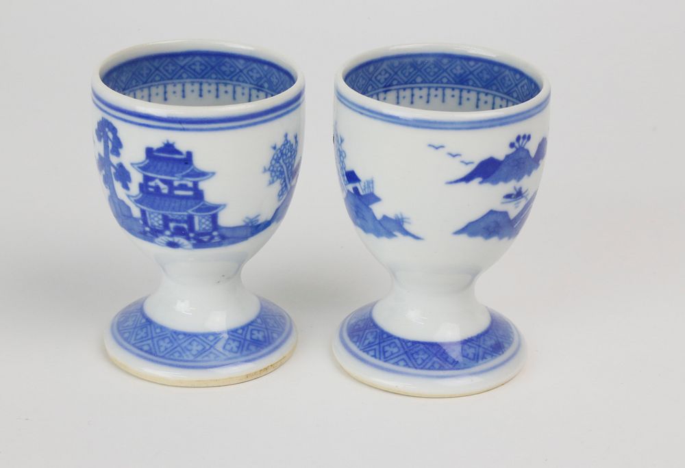 Appraisal: Two Finely Decorated Canton Egg Cups mid th Century Two