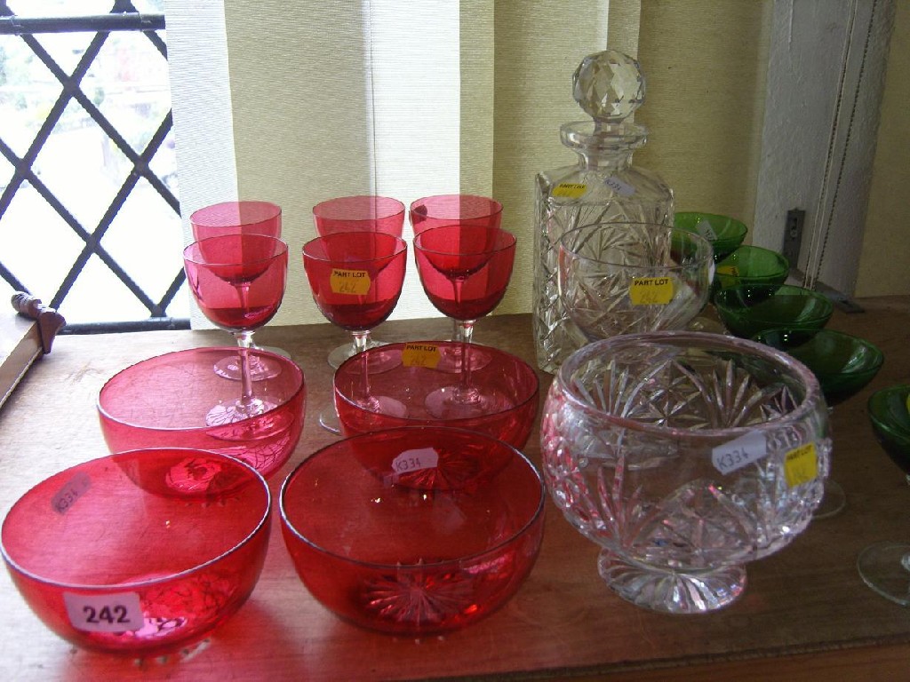 Appraisal: A set of six th century cranberry glass wine glasses