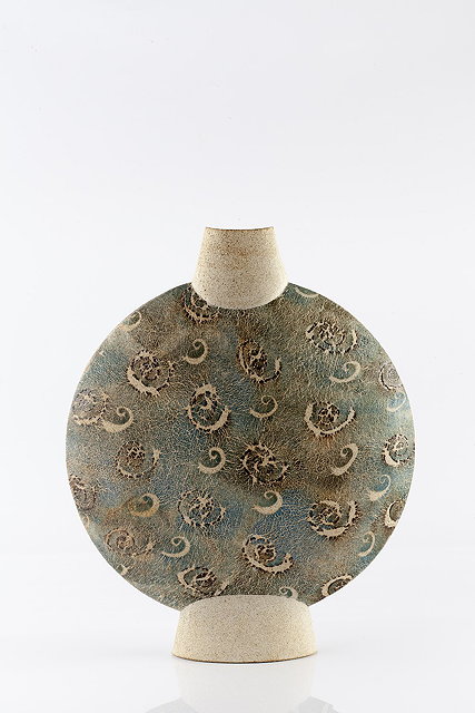 Appraisal: Gordon Cooke British b Vessellarge discus form with spiralsimpressed potter's