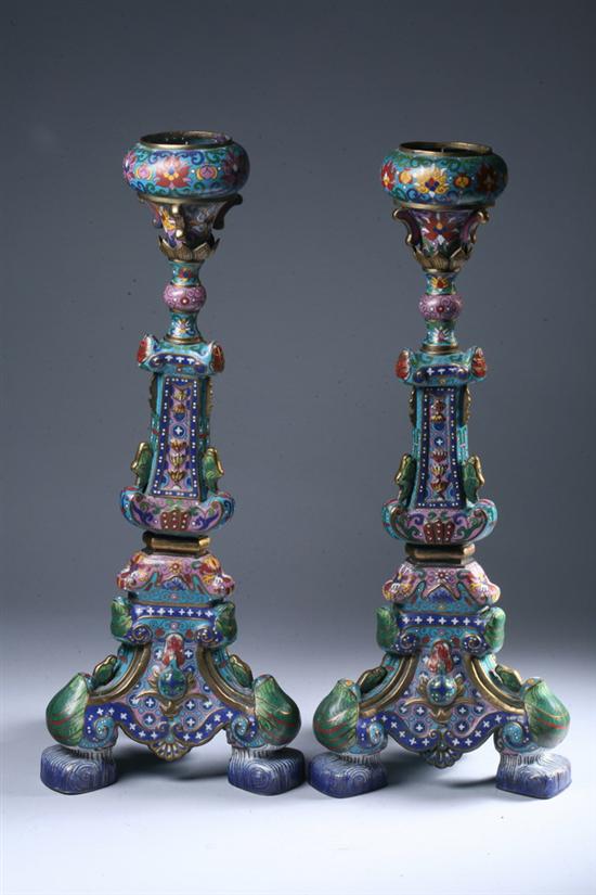 Appraisal: LARGE PAIR CHINESE CLOISONN ENAMEL CANDLE HOLDERS - in high