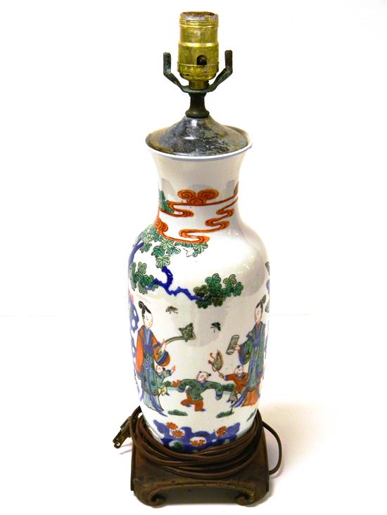 Appraisal: Porcelain vase converted to lamp women and children flying kites