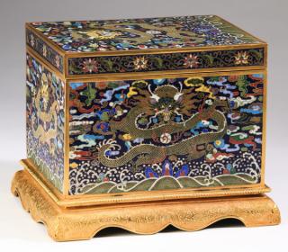 Appraisal: Chinese cloisonne writing box h Chinese cloisonne and gilt metal