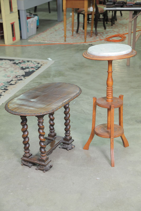 Appraisal: TWO PIECES A walnut marble top candlestand with two lower