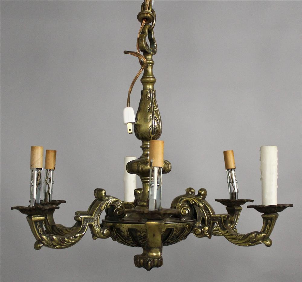 Appraisal: NEOCLASSICAL STYLE BRASS SIX-LIGHT CHANDELIER h w in Provenance Retiring