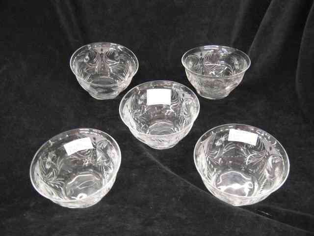 Appraisal: Hawkes Engraved Crystal Bowls rock crystal style '' diameter elegant