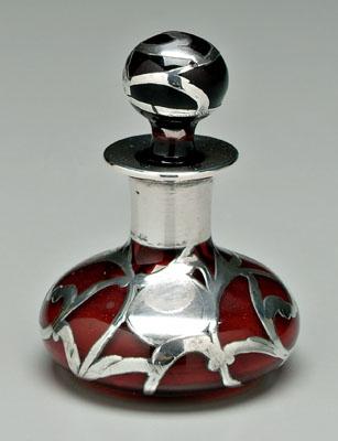 Appraisal: Sterling overlay red glass perfume scroll overlay decoration no maker's