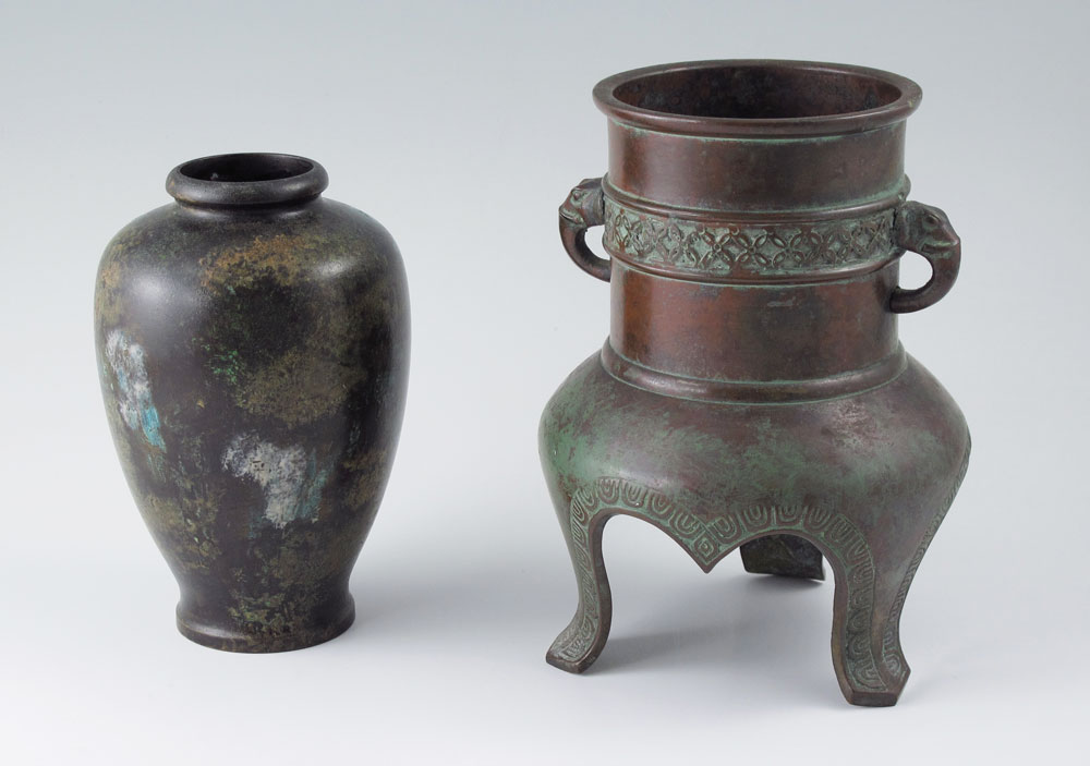 Appraisal: PIECE JAPANESE BRONZE VESSELS To include Bronze vessel with elephant