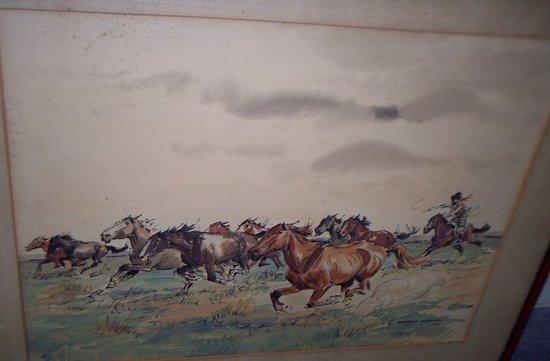 Appraisal: Enrique Castells CapurroGaucho with stampeding horsessigned and dated ' watercolour