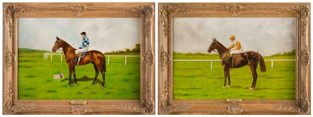 Appraisal: ENGLISH SCHOOL TH CENTURY PAIR OF HORSE AND JOCKEY PAINTINGS