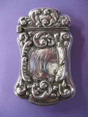 Appraisal: Victorian Sterling Silver Match Safe Art Nouveau floral '' x